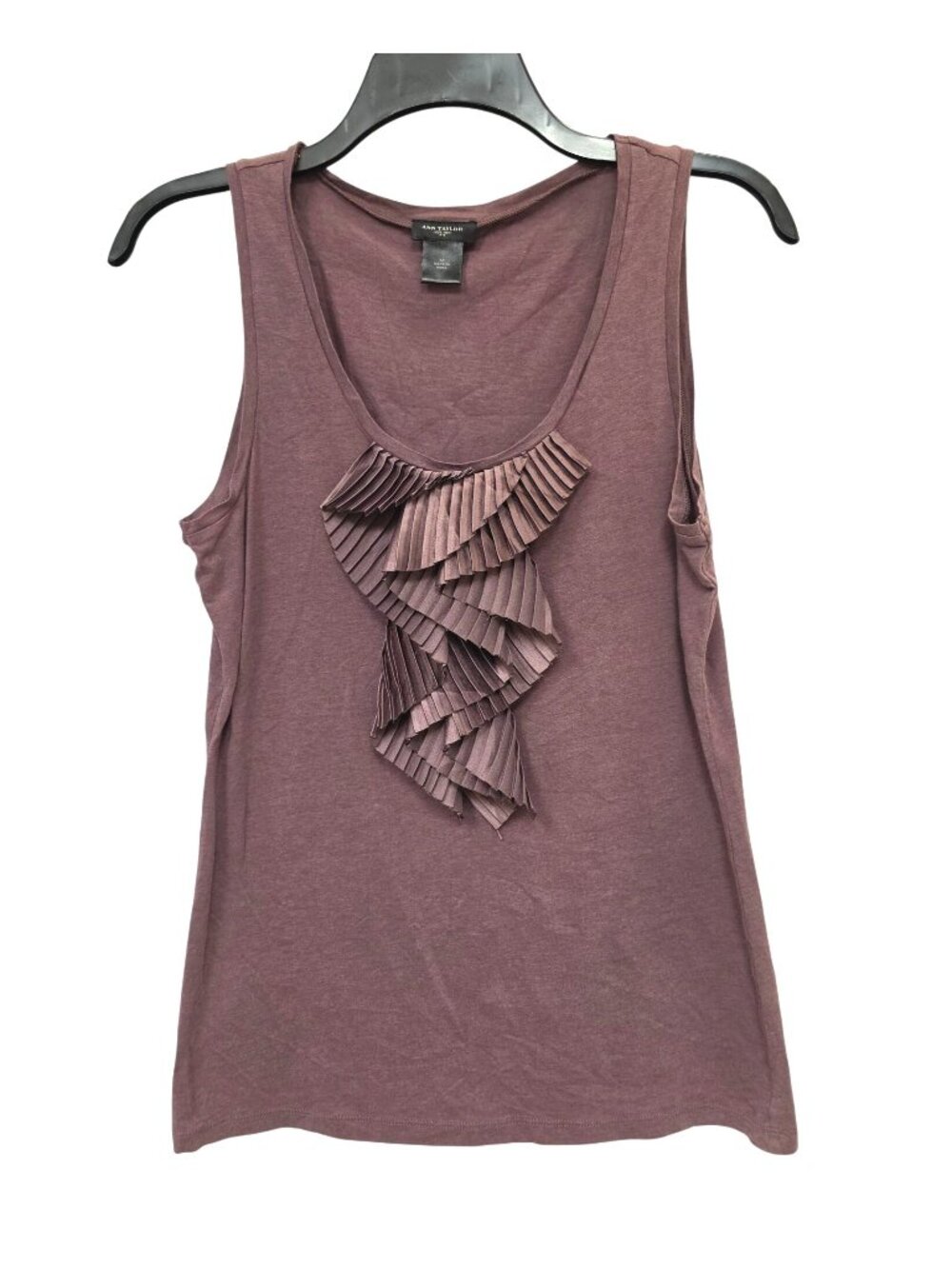 Ann Taylor Purple Ruffle Front Tank Top Women M Sleeveless Scoop Neck Stretch Kn